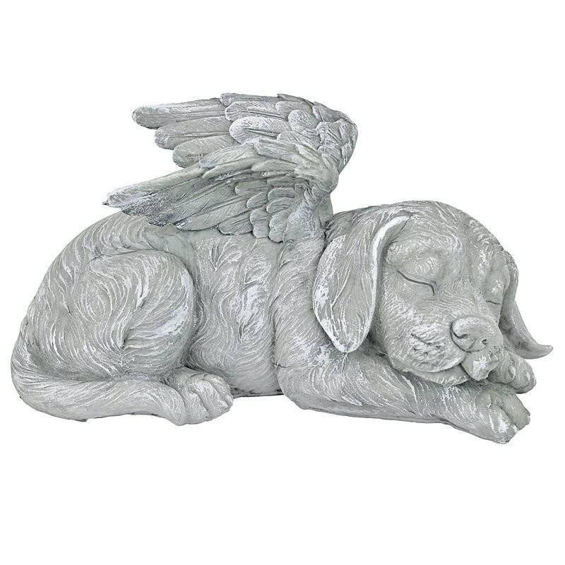 ポリレジン製 ガーデン彫像 眠っている天使の羽を持っている犬の像 