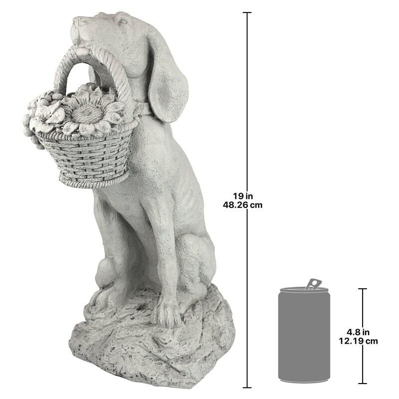 ポリレジン製 ガーデン彫像 動物 犬 花カゴをくわえている犬の像 置物