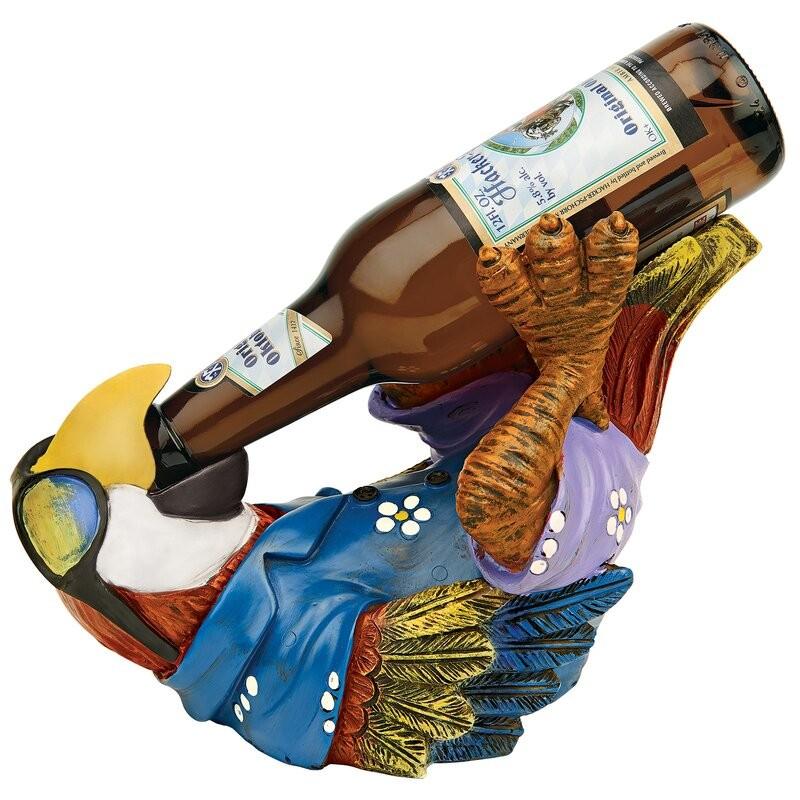 ポリレジン製 ガーデン彫像 動物 鳥 器用にビールを飲んでいるオウムの像 置物 ガーデニング 庭 トリ