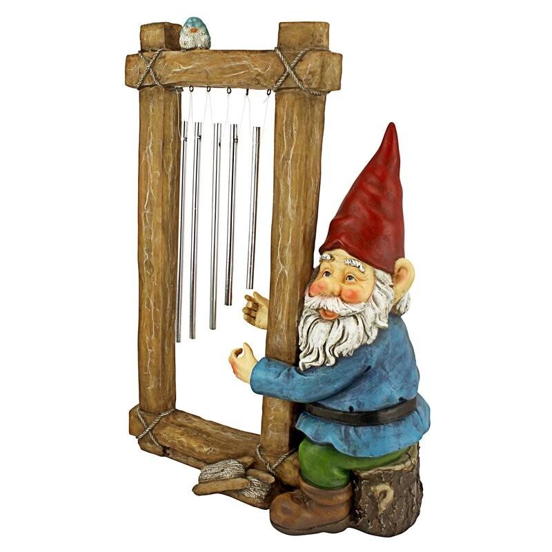 置物 彫像 ウインドチャイムを演奏している ノーム 妖精の像 ガーデニング 庭 Gnome ornament statue_1