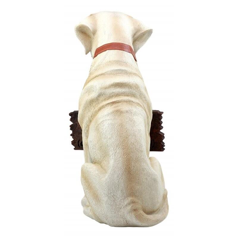 ポリレジン製ガーデン彫像 動物 犬 首からカンバンを下げて座っている