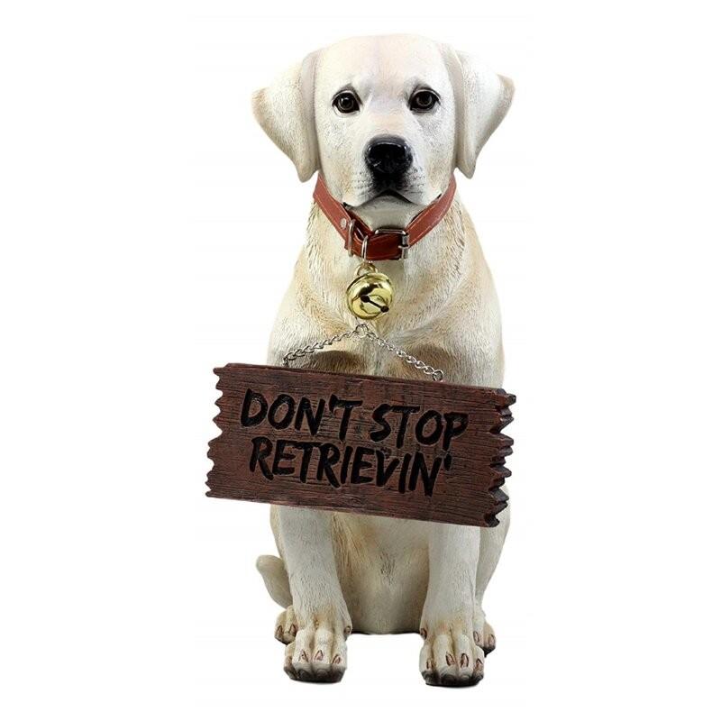 ポリレジン製ガーデン彫像 動物 犬 首からカンバンを下げて座っている