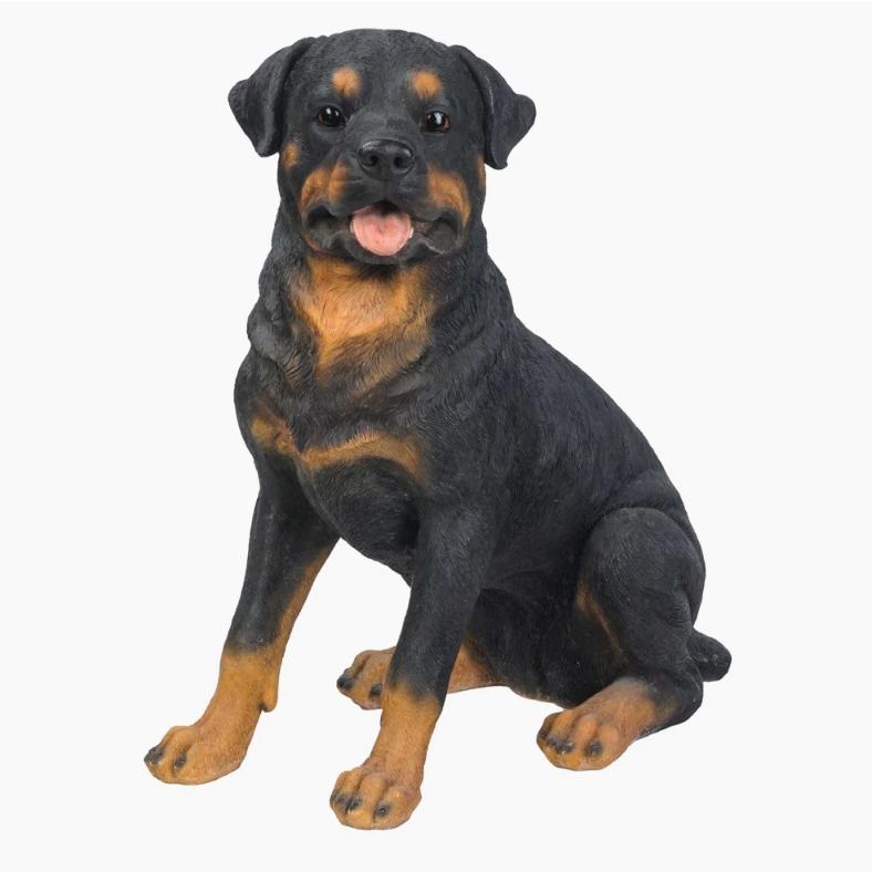 置物 彫像 座っているロットワイラー成犬の像 ガーデニング 庭
