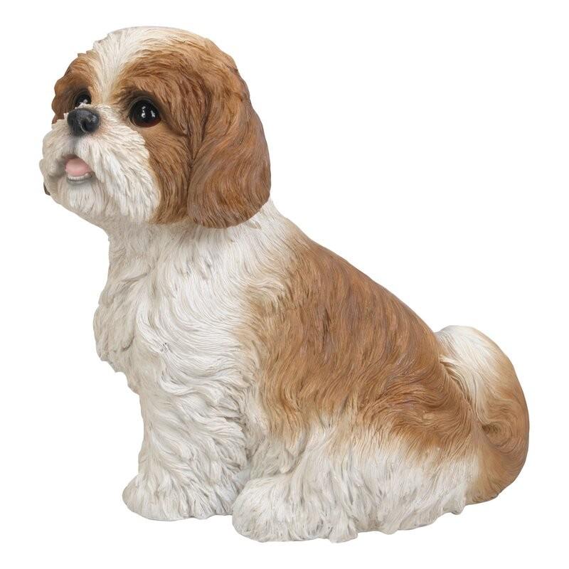 置物 彫像 座っているシーズー犬の像 ガーデニング 庭 Dog Shih Tzu
