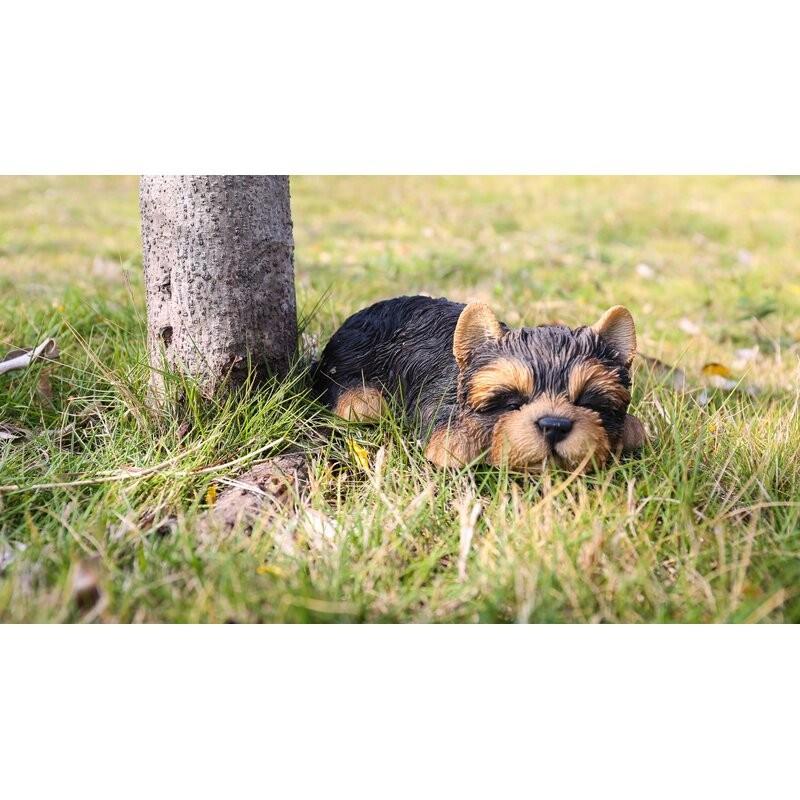 ポリレジン製 ガーデン彫像 動物 犬 眠っているヨークシャーテリアの子犬の像 置物 ガーデニング 庭 いぬ イヌ 玄関 おしゃれ インテリア_5