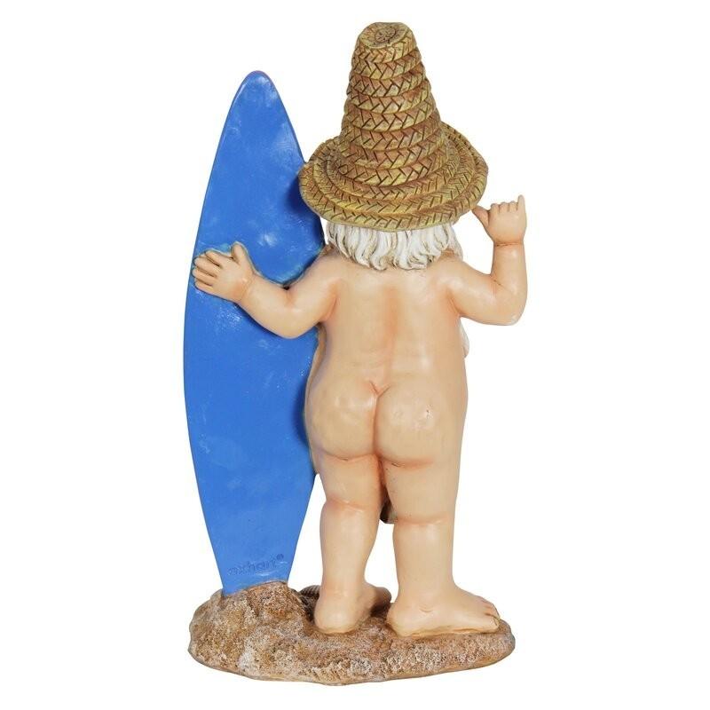 彫像 裸でサーフィンを楽しんでいる ノーム 像 置物 インテリア
