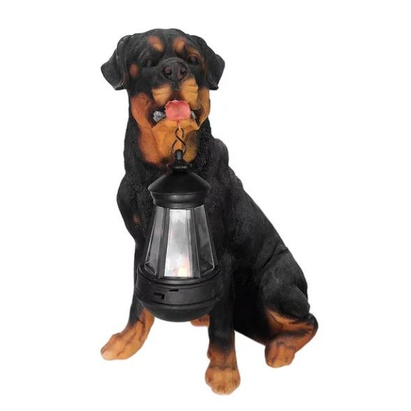 置物 彫像 ランタンを咥えてロットワイラー ソーラー式LEDライト 犬 子犬 いぬ イヌ ガーデン 庭 オブジェ ガーデニング オブジェ 雑貨 インテリア_1