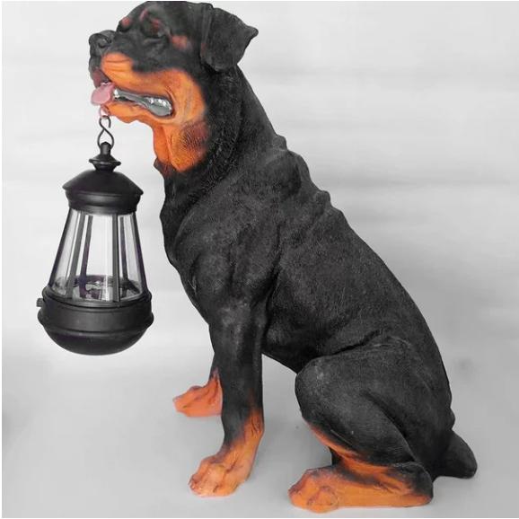 置物 彫像 ランタンを咥えてロットワイラー ソーラー式LEDライト 犬 子犬 いぬ イヌ ガーデン 庭 オブジェ ガーデニング オブジェ 雑貨 インテリア_3