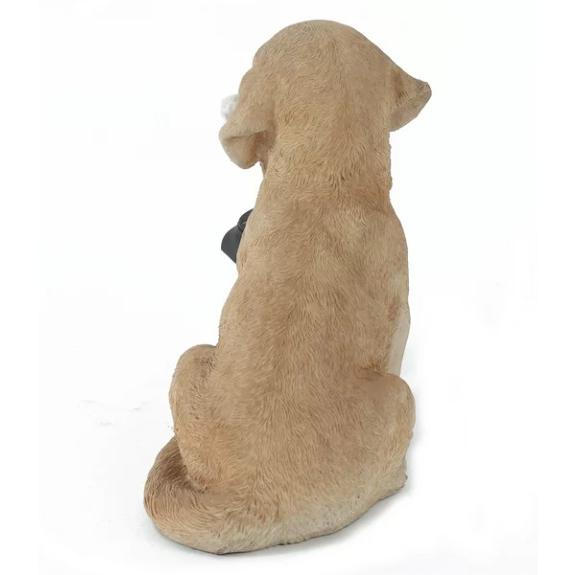 置物 彫像 骨を咥えた子犬 ソーラー式ライト 犬 いぬ イヌ ガーデン 庭