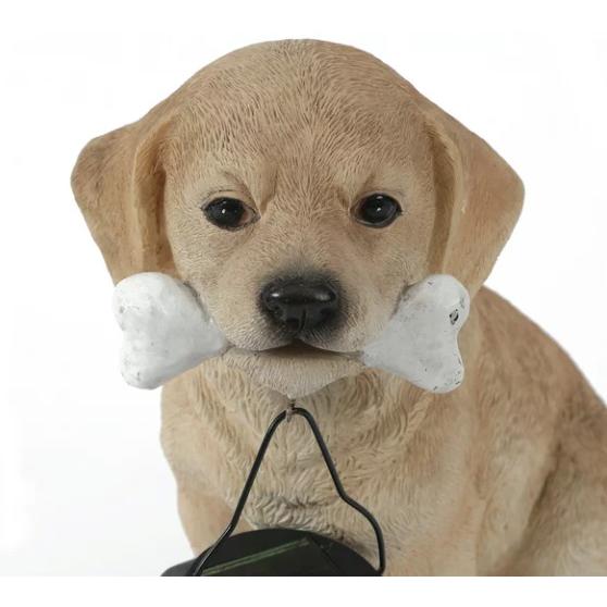 置物 彫像 骨を咥えた子犬 ソーラー式ライト 犬 いぬ イヌ ガーデン 庭