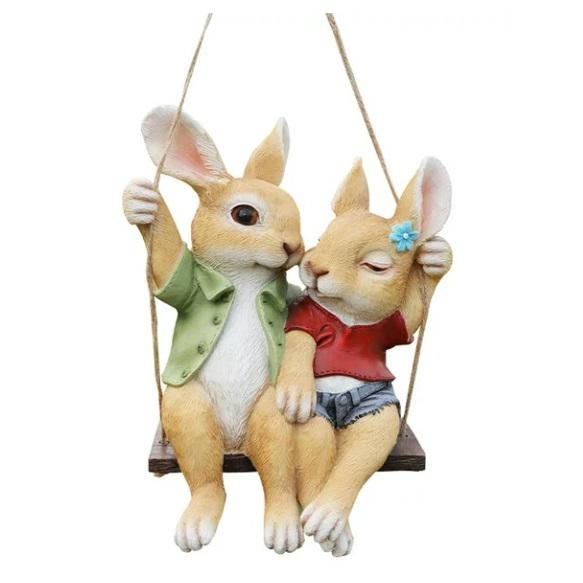 仲良くブランコに乗るウサギのカップル像 置物 インテリア ガーデニング 庭 ウサギ 兎 バニー｜bezipang｜02