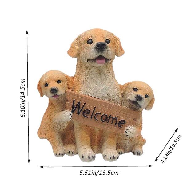 置物 彫像 お出迎えする3匹のゴールデンレトリバー 犬 子犬 いぬ イヌ