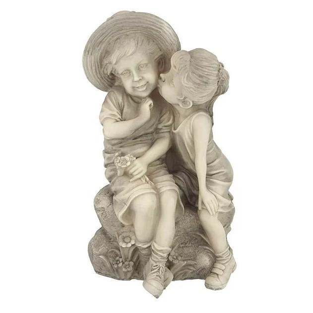 ポリレジン製 ガーデン彫像 頬にキスをしている2人の子供の像 置物 ガーデニング 庭｜bezipang｜04