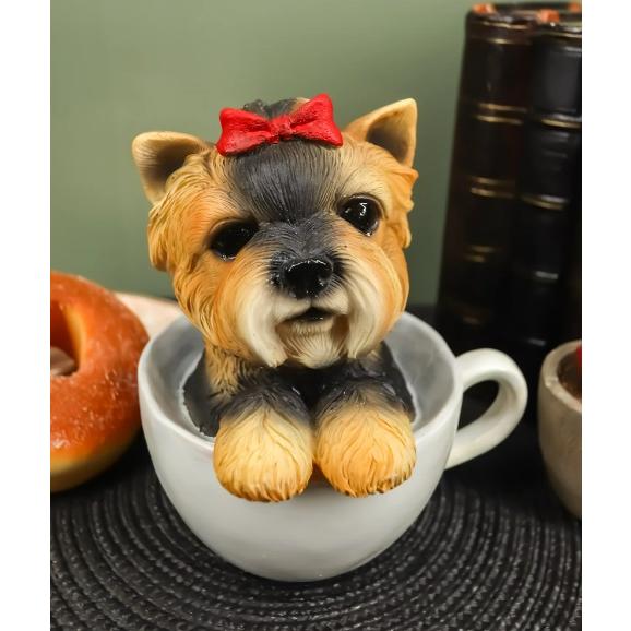 置物 彫像 カップから飛び出すヨークシャーテリア 犬 子犬 いぬ イヌ