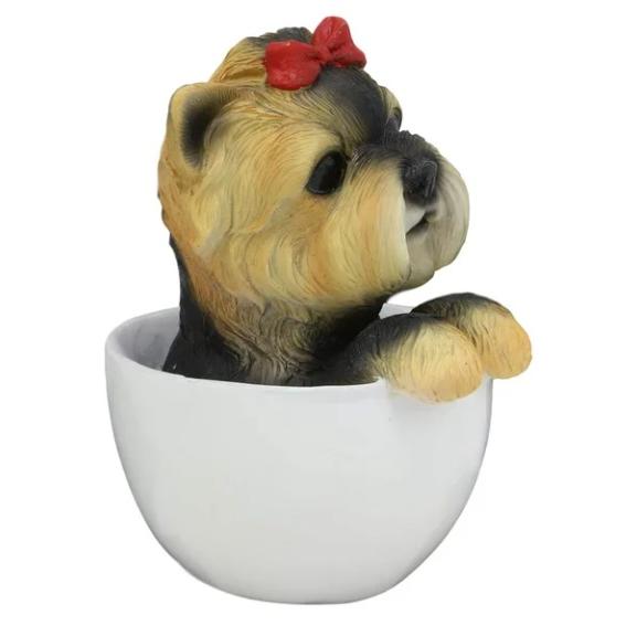 置物 彫像 カップから飛び出すヨークシャーテリア 犬 子犬 いぬ イヌ