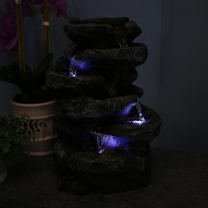 噴水 ガーデン ファウンテン ポリレジン製 6層 置型 高さ38cm LED