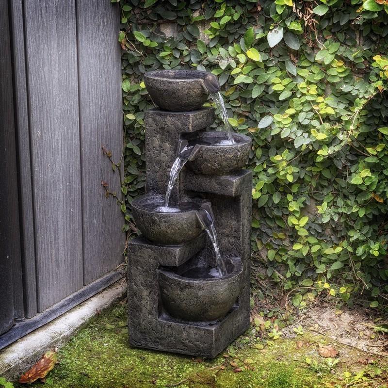 ポリレジン製 4ポット置型噴水 高さ61cm デザイナー ファウンテン ガーデン ガーデニング 庭 おしゃれ 石 岩 ロックオブジェ 水音 玄関 屋内 Wm B E Zipang 通販 Yahoo ショッピング