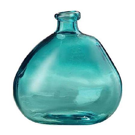 【並行輸入品】VivaTerra アクア リサイクルガラス バルーン花瓶 高さ9インチ x 直径8インチ 手吹きカラフルなガラス花瓶 室内装飾 炉棚 テーブル用 ユニークなテーブルセンタ