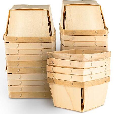 【並行輸入品】1パイント木製ベリーバスケット (25パック) フルーツやアートの摘みに クラフトや装飾に 4インチ四角い通気木製ボックス