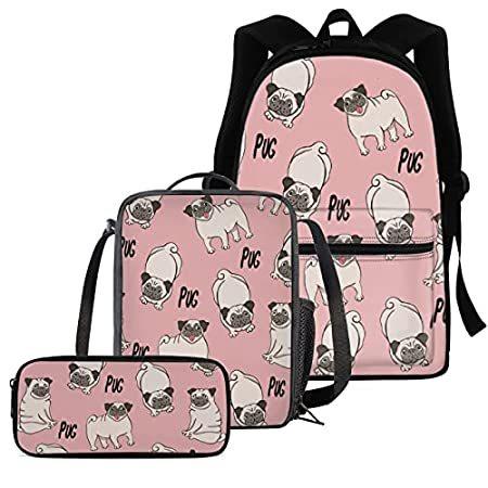 【並行輸入品】BIGCARJ0B Pink Pug Designs Sch00l B00kbag Waterpr00f Backpack with Lunch Ba