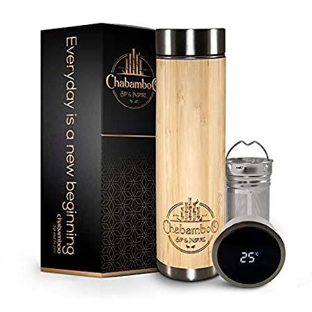 欲しいの スマート竹製タンブラー CHABAMBOO 温度表示付き トラベルテ 真空断熱 コーヒーとティーボトル 18オンス ティーインフューザーとストレーナー 水筒