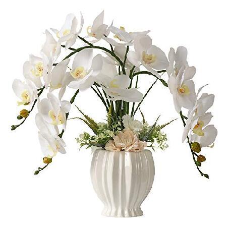 【並行輸入品】LESING 造花 オーキッド植物 ポットに入ったフェイクオーキッド 花瓶付き オーキアイア フェイクオーキッド 室内装飾用 (スタイル3、ホワイト花瓶)