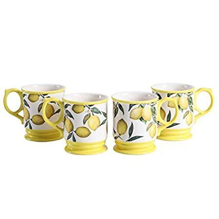 Bico Lemon Dreams Ceramic Mugs, Set of 4, for Coffee, Tea, Drinks, Microwav