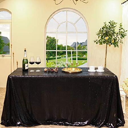 【並行輸入品】Sequin Tablecloth Rectangular Black 90X132 inch Glittering Shimmer Tablecloth for Wedding Baby Shower Birthday Party Dinners Sparkly Tablecloth