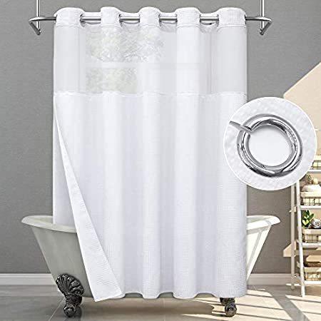 高級感 No SUMGAR Hook Hotel Fabric Waffle White Liner in Snap with Curtain Shower シャワーカーテン