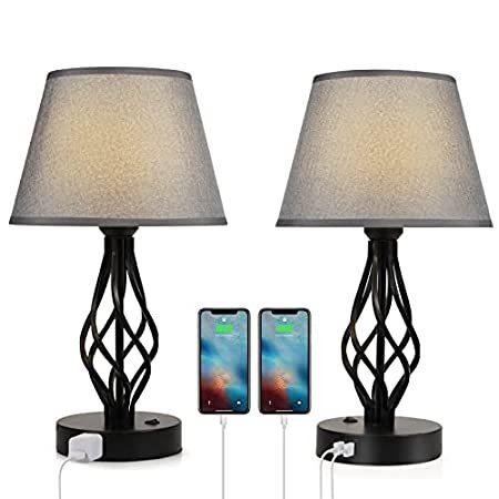 登場! Set of 2 Table Lamp Modern Nighstand Lamp with Dual USB Ports AC Outlet Bed デスクライト