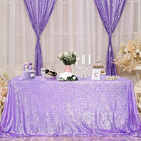 【並行輸入品】yub00 Purple Sequin Tablecl0th, 90&qu0t;x132&qu0t; Light Lavender Glitter Fabric Table Skirt f0r Rectangle Tables Purple Party Dec0rati0ns