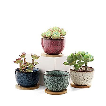 新作人気 Ceramic Pots Succulent Flower Succul for Planters Glazed Vintage Round Pots 植木鉢