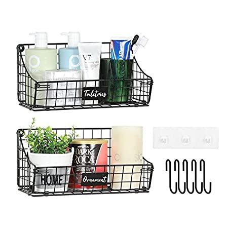 壁掛けビンバスケット フック5個付き ラベルプレート キャビネット吊り下げトレイ メタルワイヤーバスケット 植木鉢 キャビネット吊り下げトレイ ラベルプレート B09njjwpnx キッチンパントリーストレージオ 海外お取り寄せエムエム 2個パック 特販格安