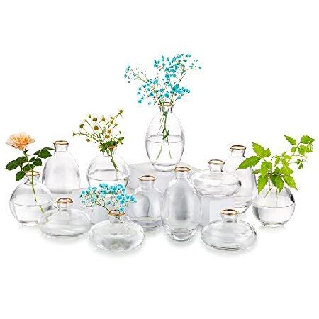 【並行輸入品】Glass Bud Vase f0r Centerpieces, 12Pcs/4Sets Glasseam M0dern G0ld Rim Mini Small Vases f0r Fl0wers Bulk Fl0wer Vase Set Aesthetic Cute Handmade Tiny S