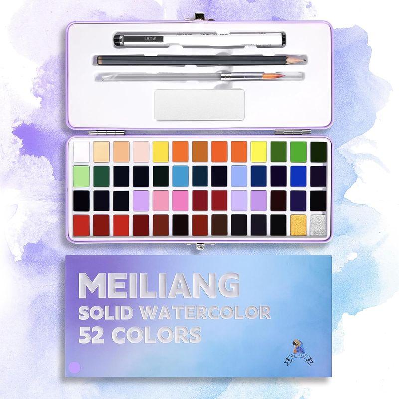 MeiLiang 52 色水彩絵の具セット、描画用鉛筆、ペイント ブラシ、水彩紙 5 枚、スポンジ、黒の描画ペン付き、子供と大人用の画材 旅｜bgl-store｜07