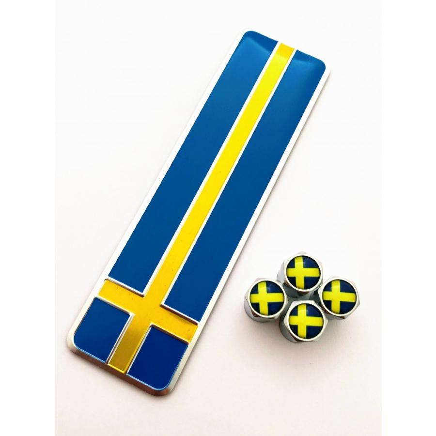 E スウェーデン 国旗 エアー バルブ キャップ フェンダー エンブレム ステッカー ボルボ サーブ Volvo Saab 優れた品質