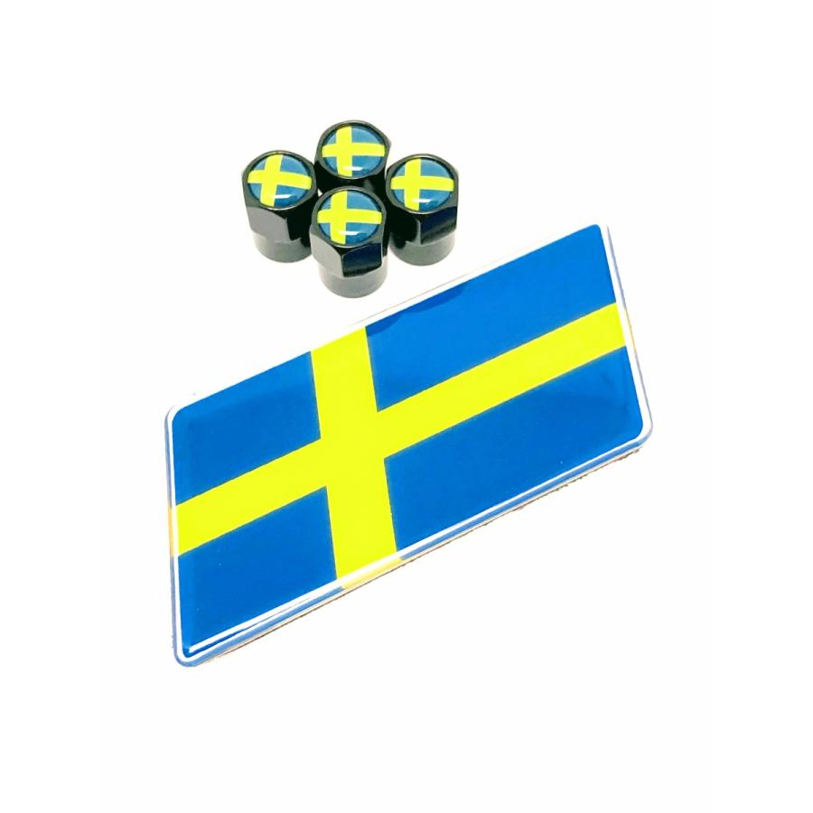 J スウェーデン 国旗 エアー バルブ キャップ フェンダー エンブレム ステッカー ボルボ サーブ アマゾン Volvo Saab 黒 最も優遇の