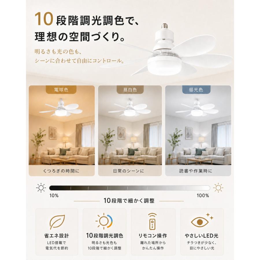シーリングファンライト 8畳 LED おしゃれ 調光調色 E26口金 リモコン
