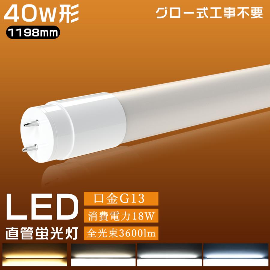 LED蛍光灯 40W形 直管 直管LEDランプ 直管led蛍光灯 40W型 1198mm 120cm 蛍光灯型ランプ G13 T8 蛍光灯 LED照明 施設照明 店舗照明 グロー式工事不要 1年保証（Yahoo!・bgshopstore）