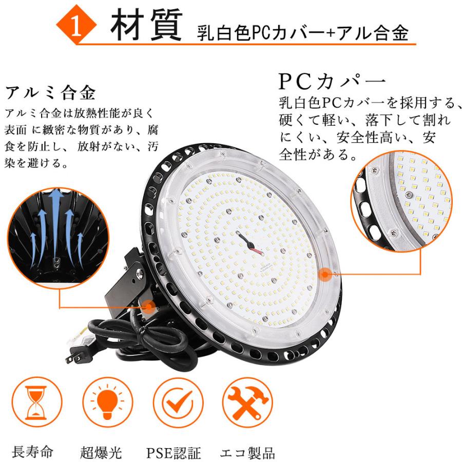 高天井用LED照明 150W UFO型 LED投光器 led照明器具 水銀灯1500W 30000LM 高天井灯 吊り下げ型 5m防水コード付き  看板 駐車場 倉庫 工場 二年保証 IP65防水｜bgshopstore｜05