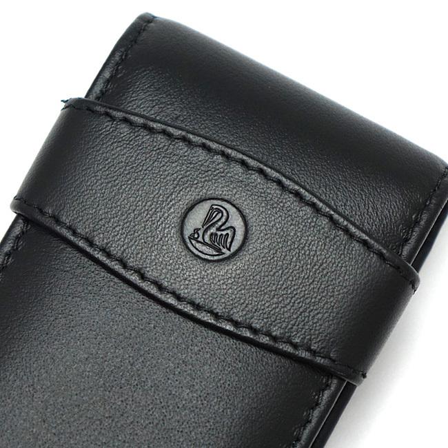 名入れ無料 Pelikan ペリカン TG-32N レザーケース 3本用 ブラック/グリーン Leather Cases ペンケース 3本差し_3
