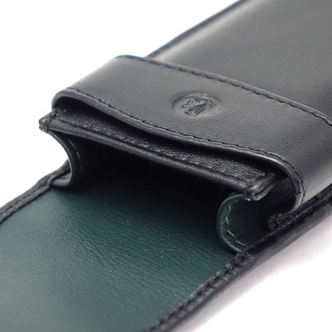 名入れ無料 Pelikan ペリカン TG-32N レザーケース 3本用 ブラック/グリーン Leather Cases ペンケース 3本差し_4