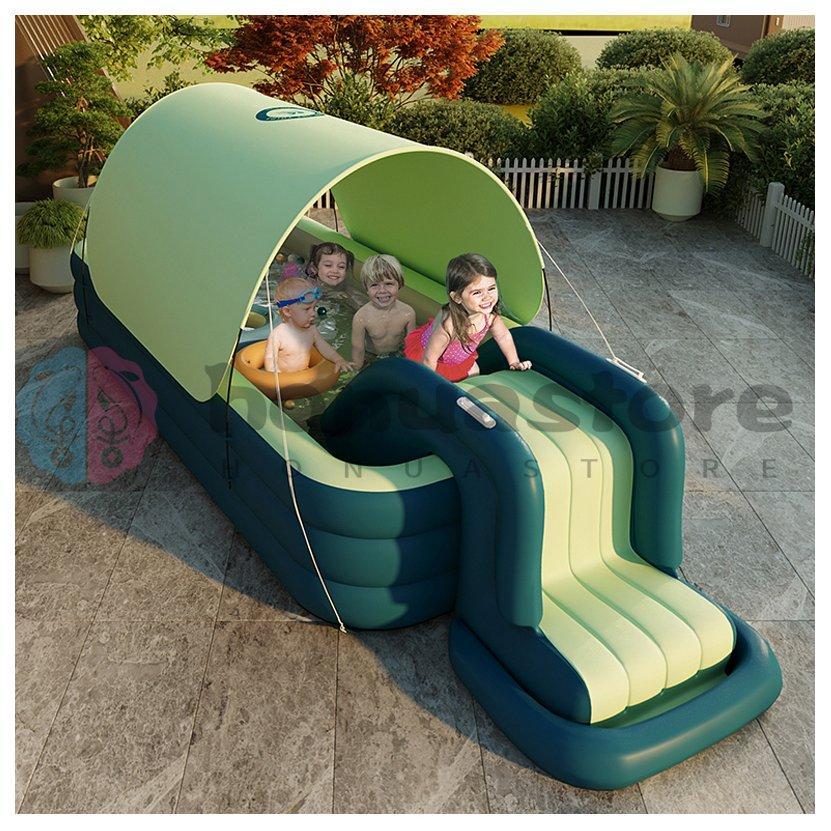 プール 家庭用 大型 ファミリープール 子供用 ビニールプール 大人 滑り台 折り畳み式 屋根付き エアプール 自動膨張 水遊び 庭 ベランダ 自宅 保育園 幼稚園 プール