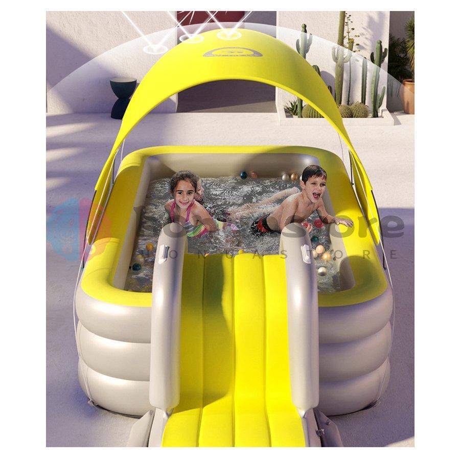 プール 家庭用 大型 ファミリープール 子供用 ビニールプール 大人 滑り台 折り畳み式 屋根付き エアプール 自動膨張 水遊び 庭 ベランダ 自宅 保育園 幼稚園 プール