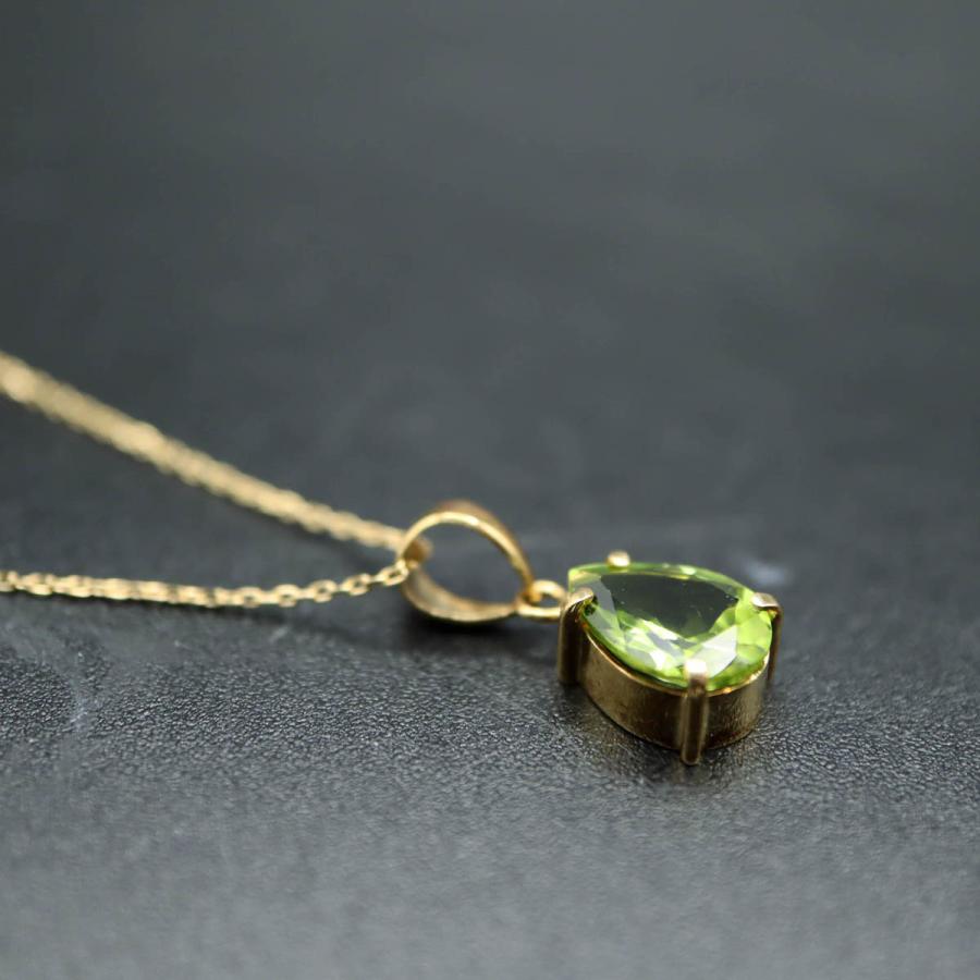 ペリドット K18 ネックレス 宝石質 1.11ct ペアシェイプカット ８月の誕生石 イエローゴールド あずきチェーン付きセット｜bibi-store｜05