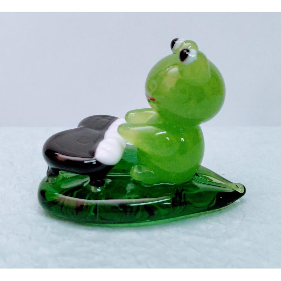 ガラス細工 カエルバンド ピアノ ミニチュア 置物 雑貨 蛙