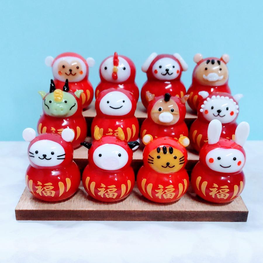 12支だるまセット　ガラス細工　ミニチュア ガラス細工 12支だるま 申 ミニチュア 雑貨 置物 小物 干支 ダルマ