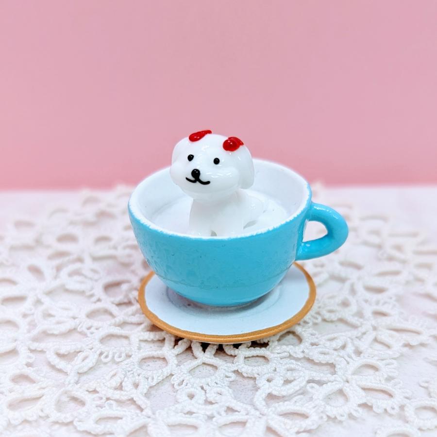 ガラス細工 ティーカップ マルチーズ ミニチュア 置物 雑貨 犬 : きた