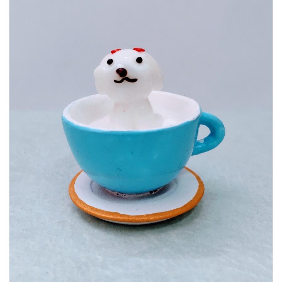 ガラス細工 ティーカップ マルチーズ ミニチュア 置物 雑貨 犬 : きた