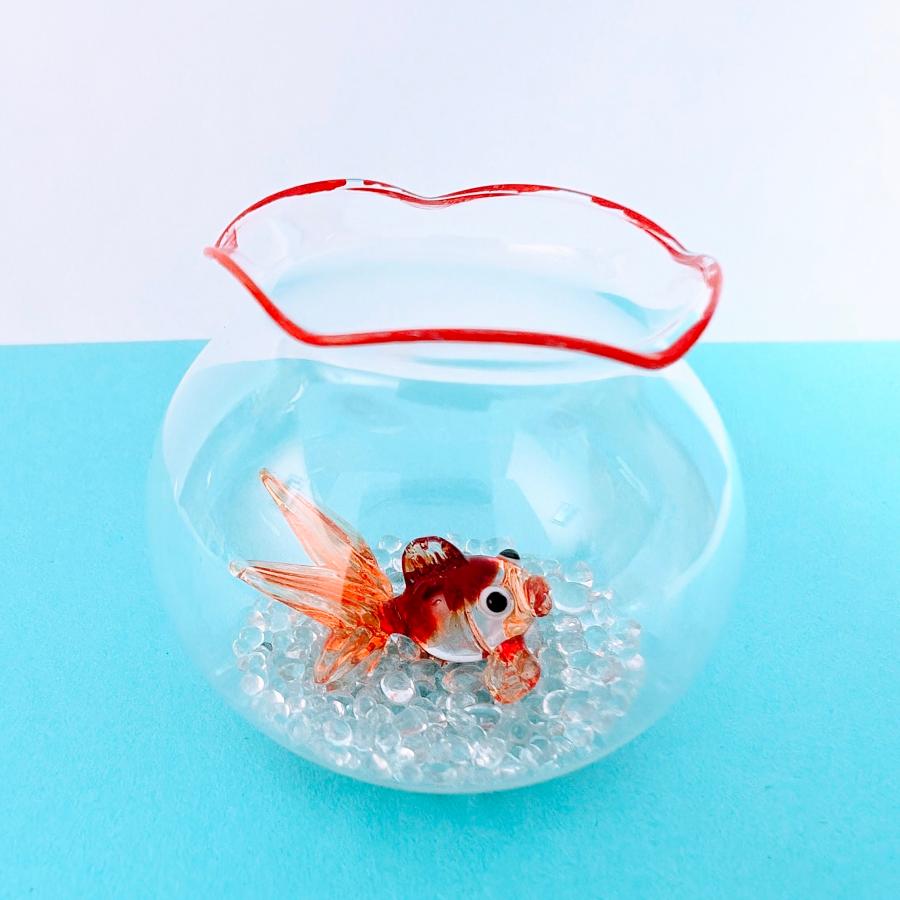 ガラス細工 金魚鉢と金魚(L)赤クリア 砂付 ミニチュア 雑貨 ガラス細工 金魚鉢と金魚(L)赤クリア 砂付 ミニチュア 雑貨